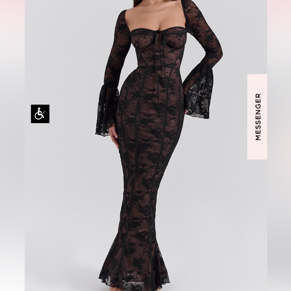 House of CB Delilah Black Long Sleeve Lace Maxi Dress